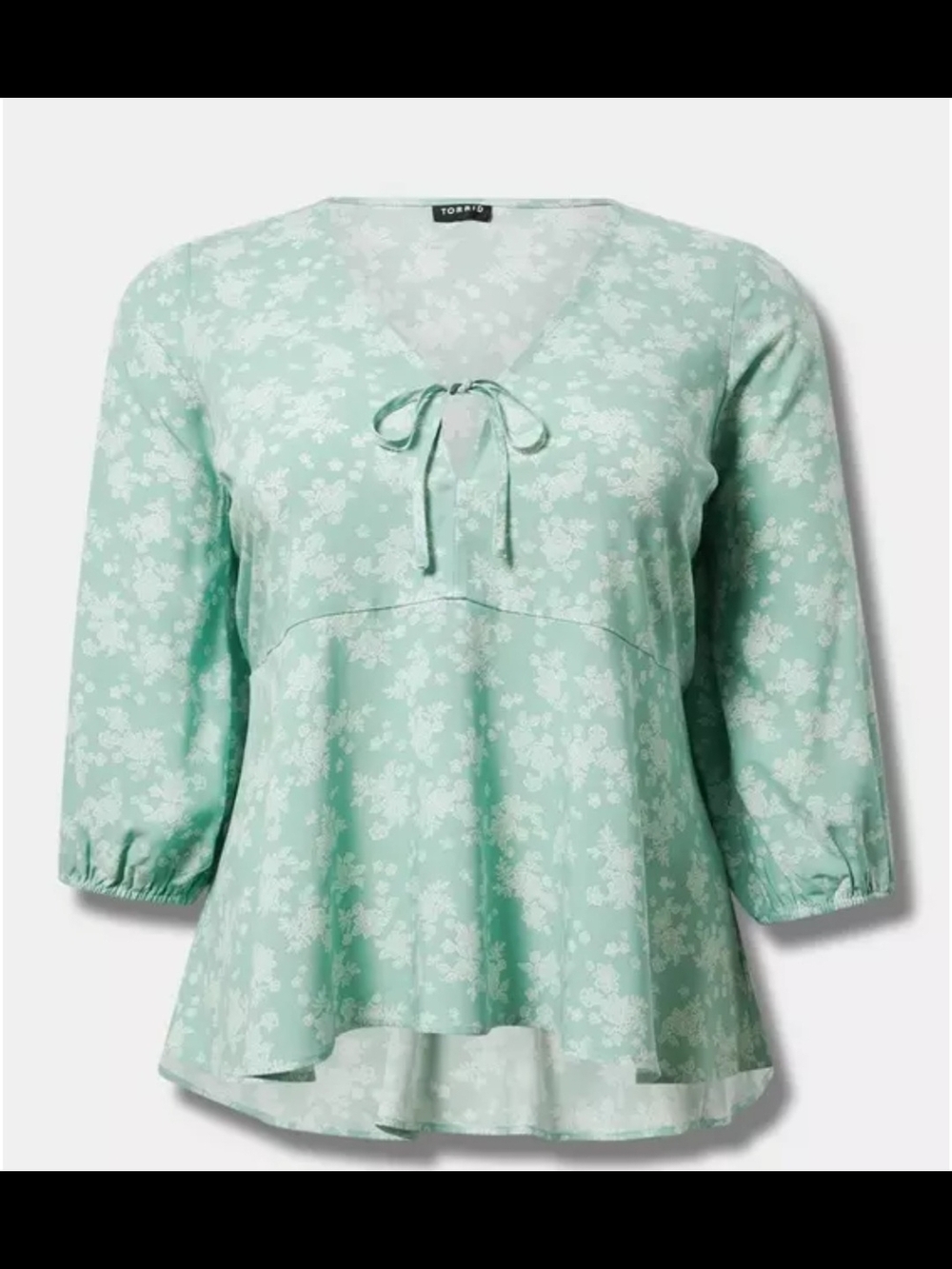NWT Torrid Challis Hi Low Waist Tie Front Top Lacey Floral Granite Green 2X